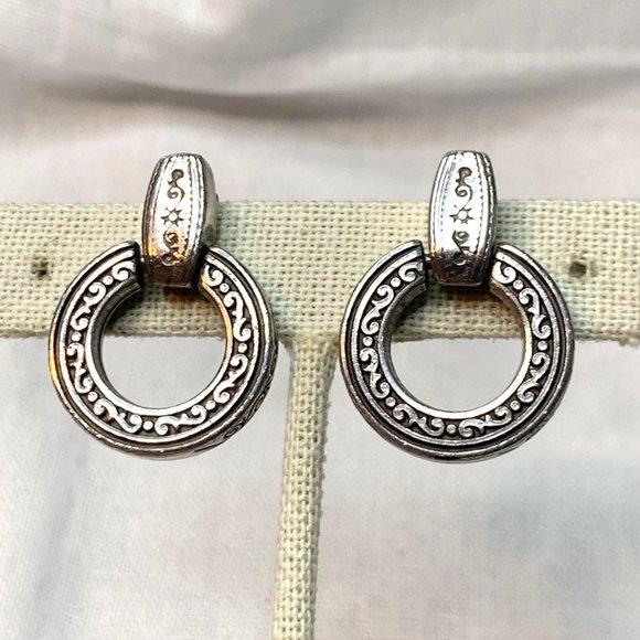 Sterling Sliver Door Knocker Earrings with Scroll Design 1.25" by 1" Post Backs - Picture 2 of 9